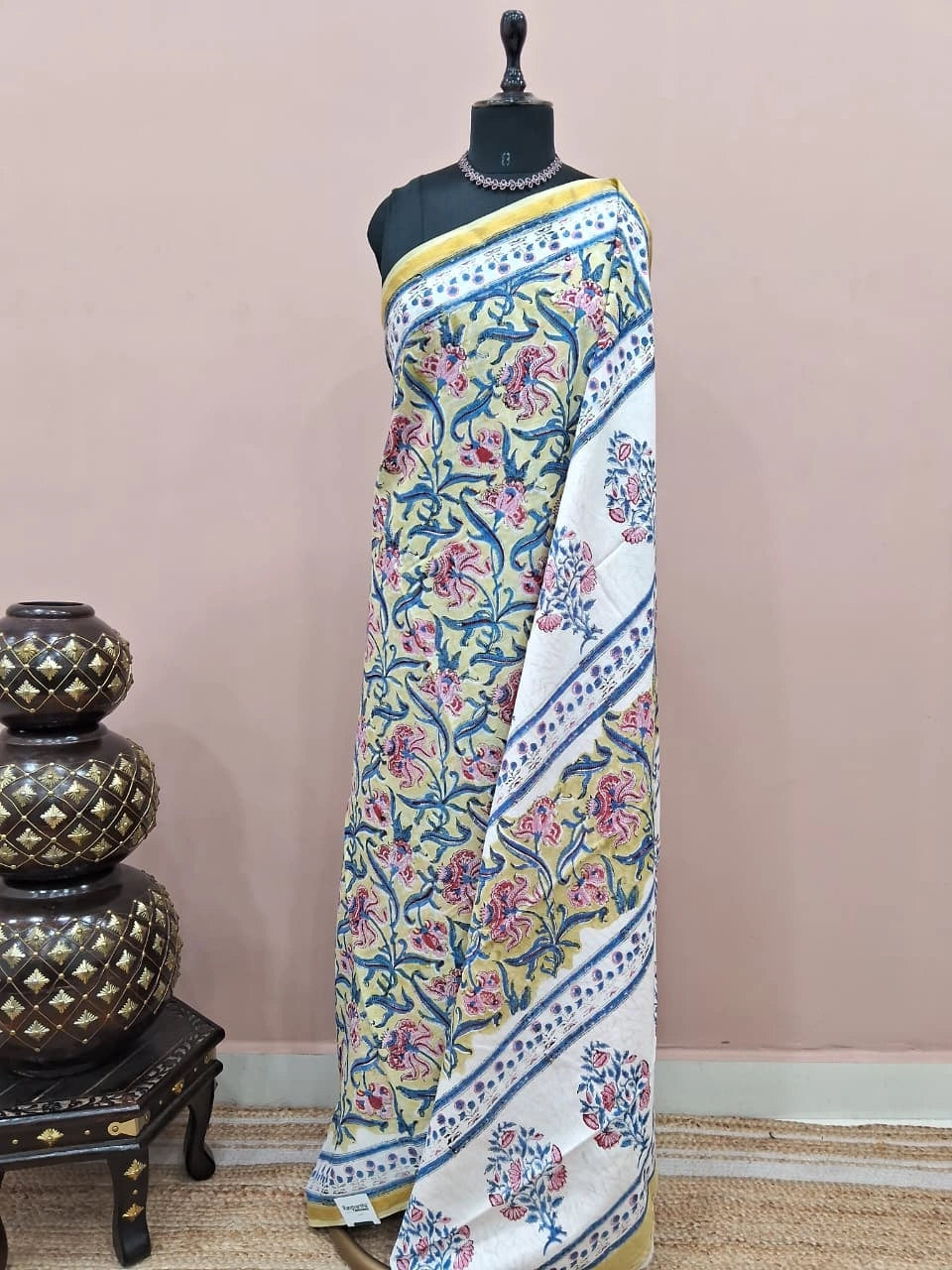 Pista Green Mulmul Zari Cotton Saree