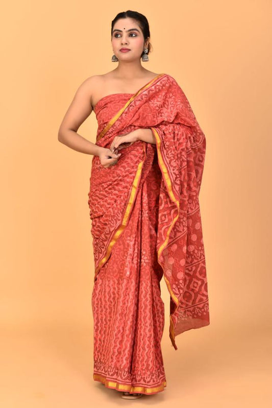 Peach Mulmul Cotton Saree 