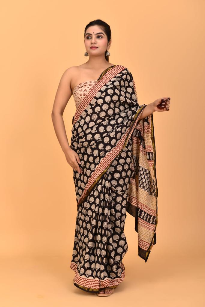 Black Mulmul Cotton Saree