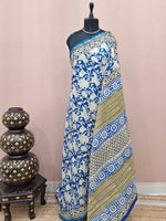 Handloom Navy Blue Mulmul Zari Cotton Saree