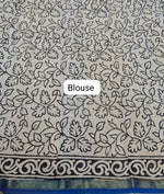 Handloom Navy Blue Mulmul Zari Cotton Saree Blouse