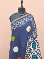 Navy Blue Mulmul Zari Cotton Saree  1