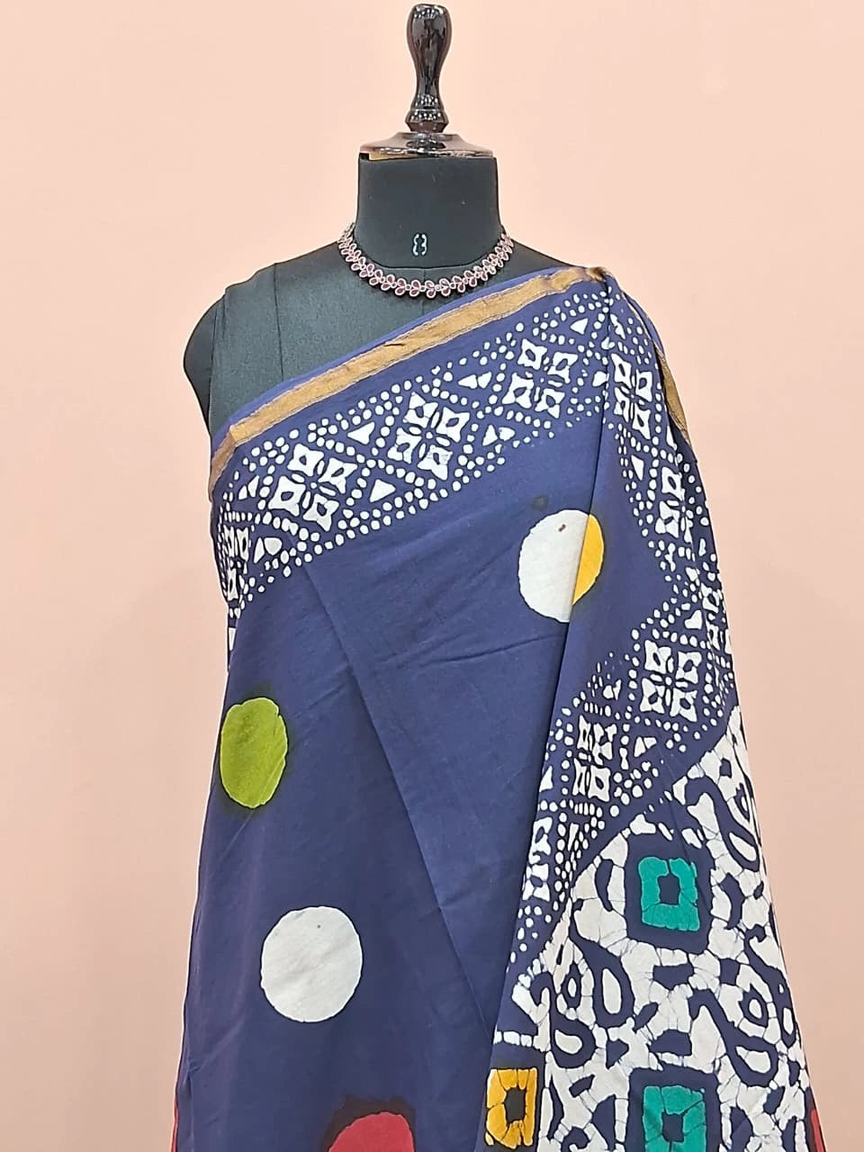 Navy Blue Mulmul Zari Cotton Saree  1