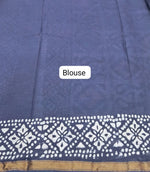Navy Blue Mulmul Zari Cotton Saree Blouse