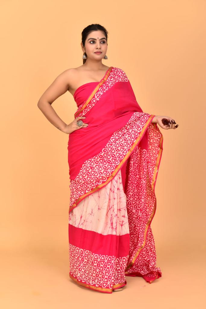 Pink Mulmul Cotton Saree