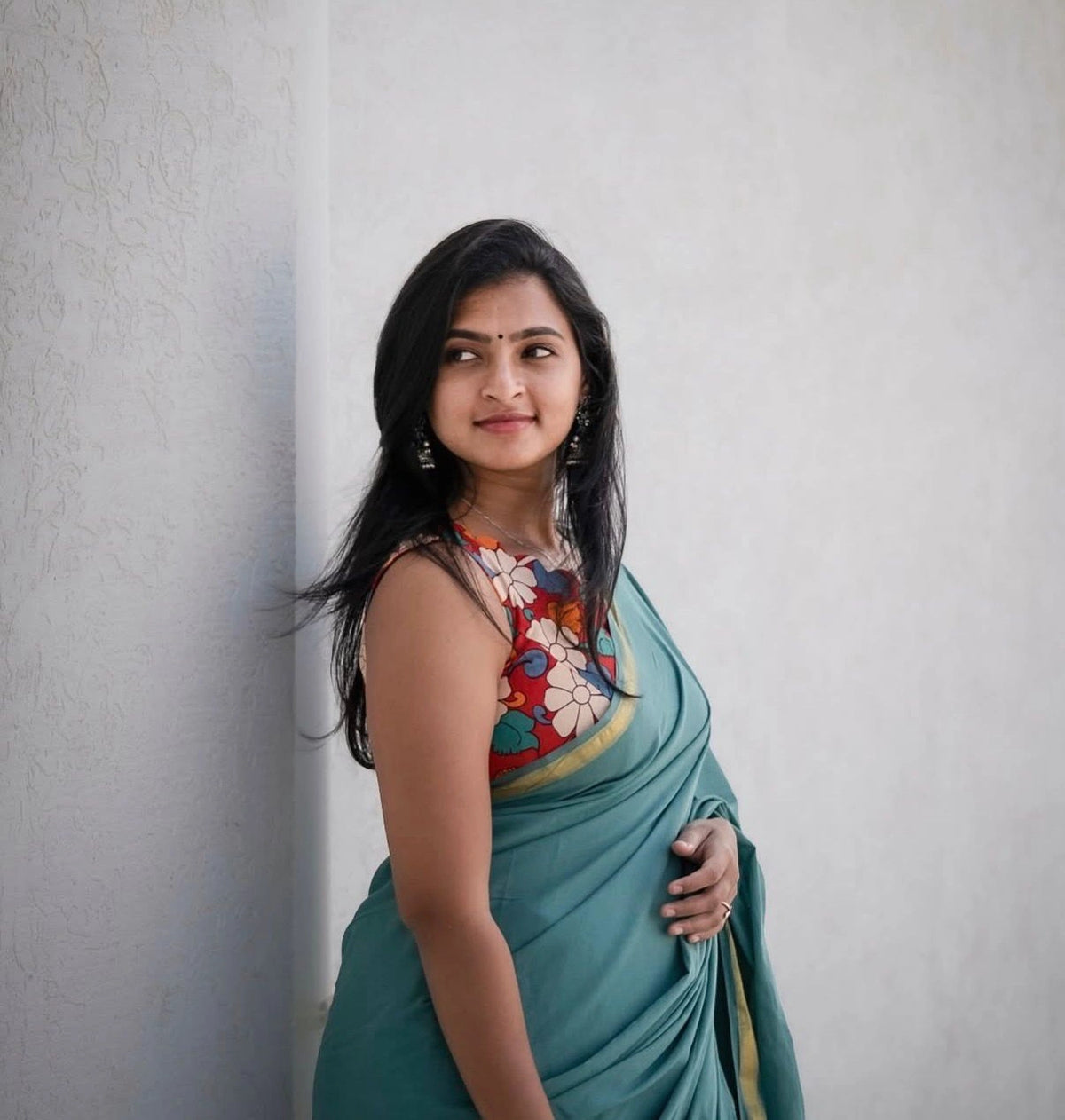 Teal Blue Plain Mulmul Zari Cotton Saree