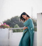 Teal Blue Plain Mulmul Zari Cotton Saree 6