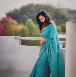 Teal Blue Plain Mulmul Zari Cotton Saree 3