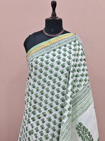 White & Sage Green Mulmul Zari Cotton Saree 1