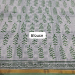 White & Sage Green Mulmul Zari Cotton Saree blouse