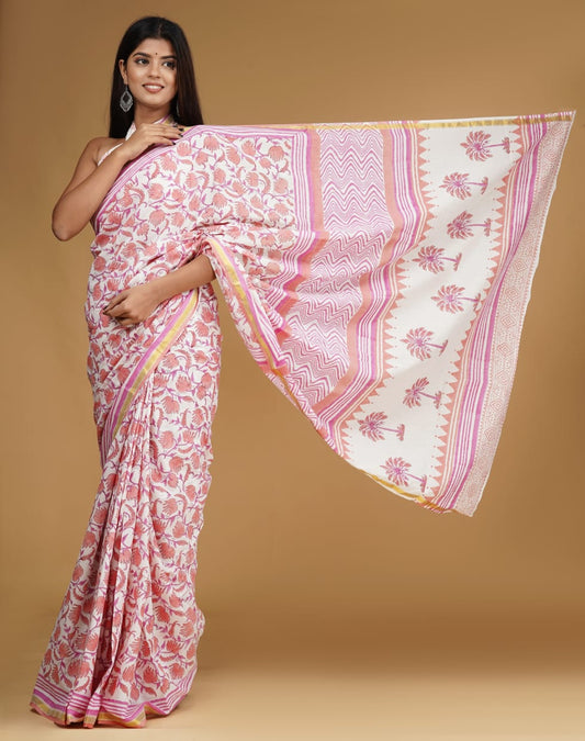 White Mulmul Cotton Saree 