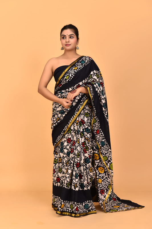 Black Mulmul Cotton Saree