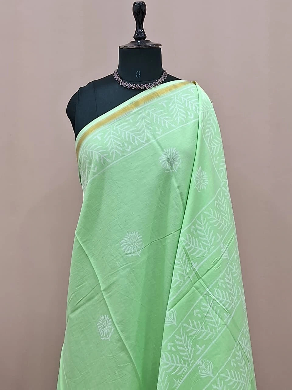 Light Mint Green Mulmul Zari Cotton Saree 1