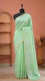 Light Mint Green Mulmul Zari Cotton Saree