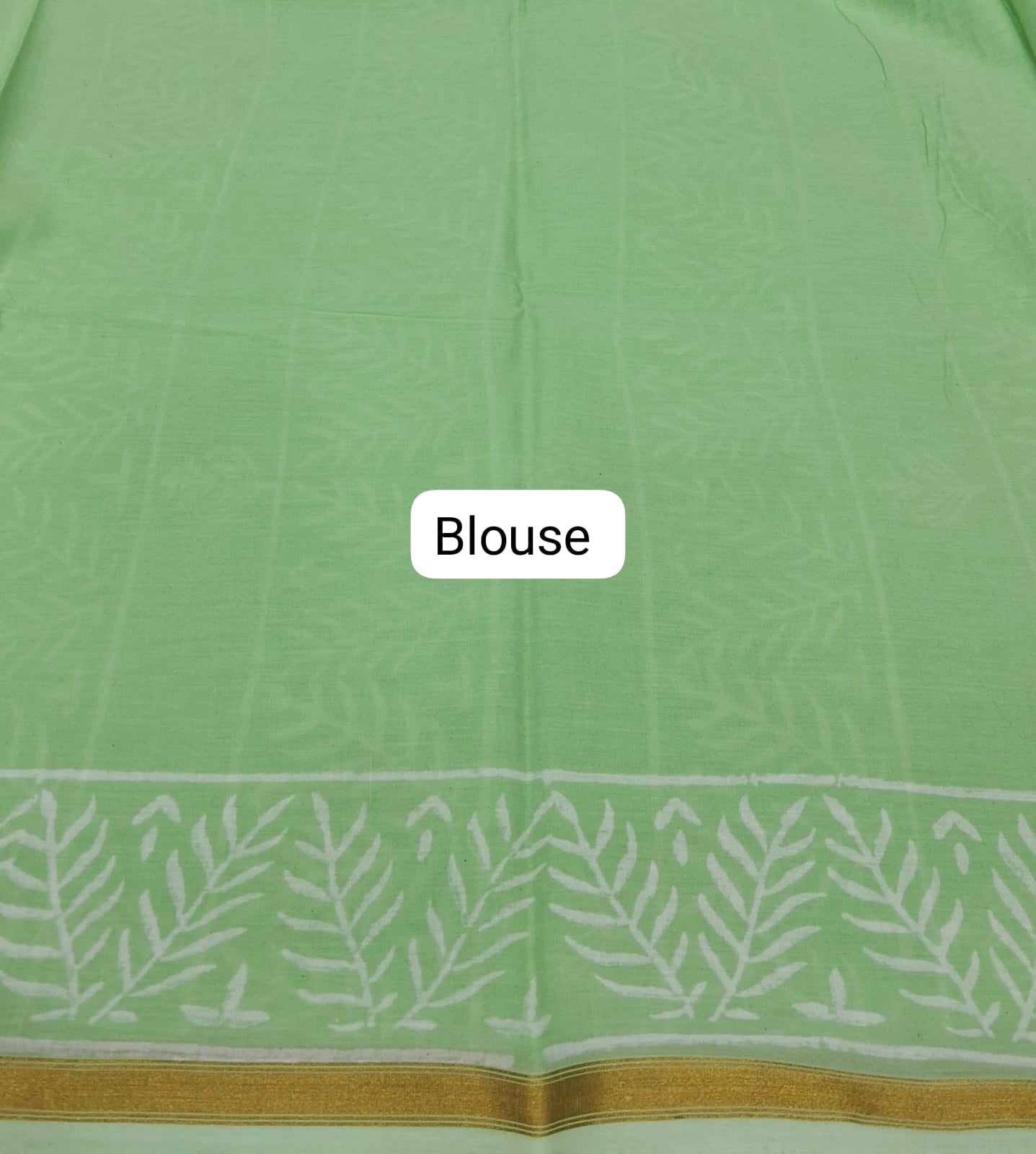 Light Mint Green Mulmul Zari Cotton Saree Blouse