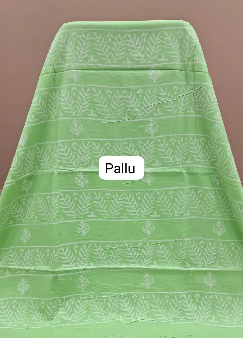 Light Mint Green Mulmul Zari Cotton Saree Pallu