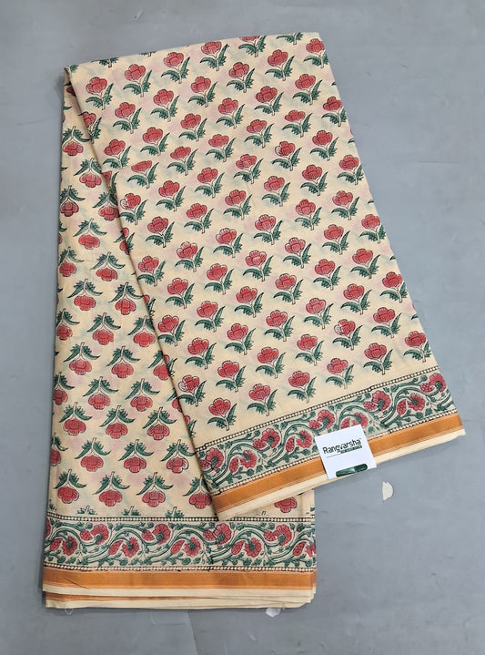 Cream Mulmul Zari Cotton Saree