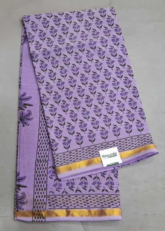 Lavender Mulmul Zari Cotton Saree