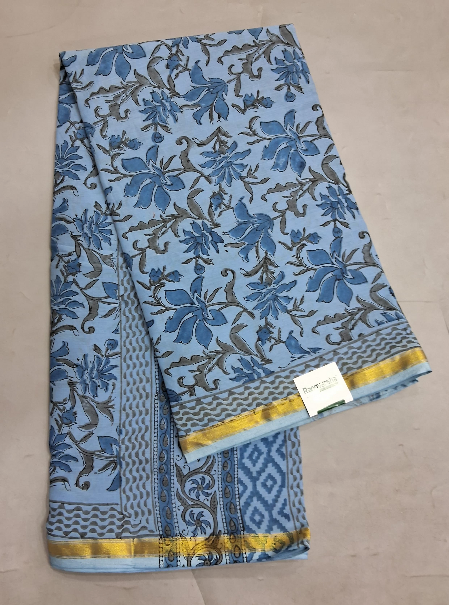 Blue Mulmul Zari Cotton Saree