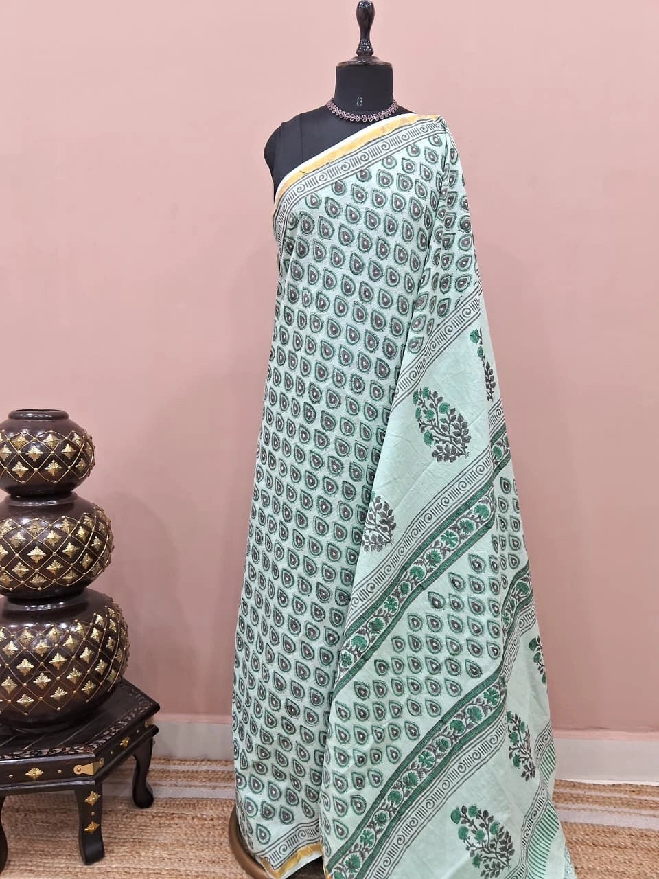 Charming Mint Green Mulmul Zari Cotton Saree