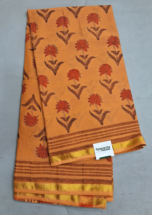 Orange Mulmul Zari Cotton Saree