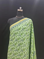 Bright Green Mulmul Zari Cotton Saree 1