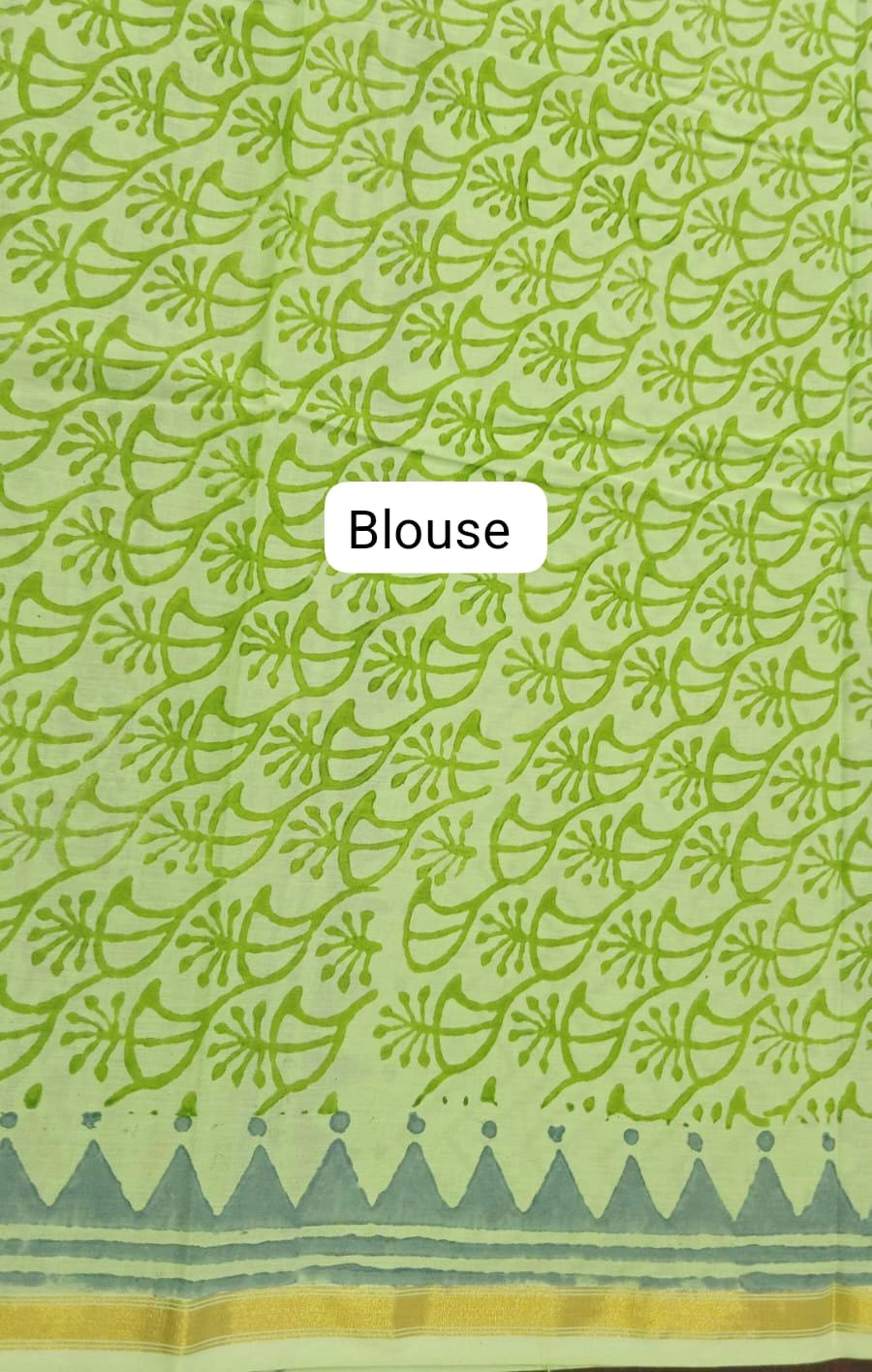 Bright Green Mulmul Zari Cotton Saree Blouse