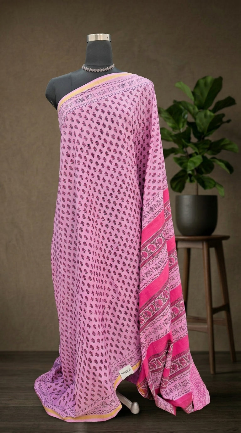 Melon Pink Mulmul Zari Cotton Saree