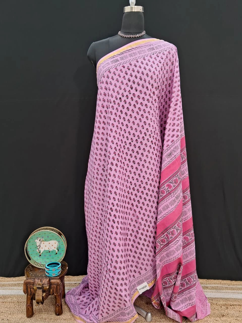Melon Pink Mulmul Zari Cotton Saree