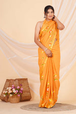 Tangrine Orange Mulmul Zari cotton Saree