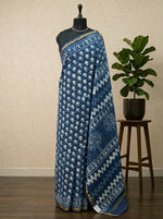 Indigo Blue Mulmul Zari Cotton Saree 