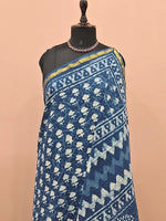 Indigo Blue Mulmul Zari Cotton Saree 1