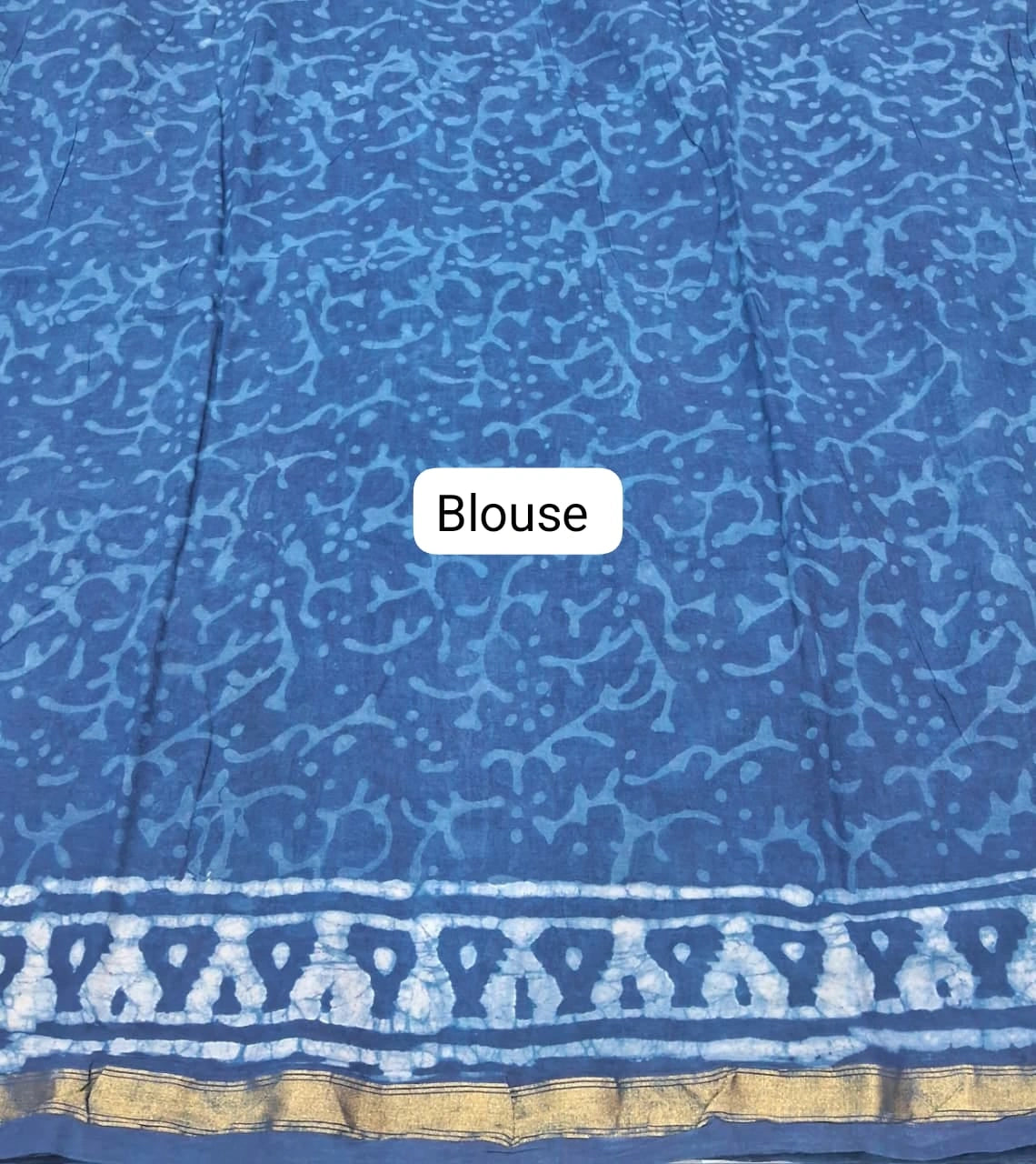 Indigo Blue Mulmul Zari Cotton Saree Blouse