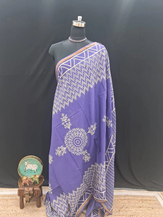 Royal Purple and Beige Mulmul Zari Cotton Saree
