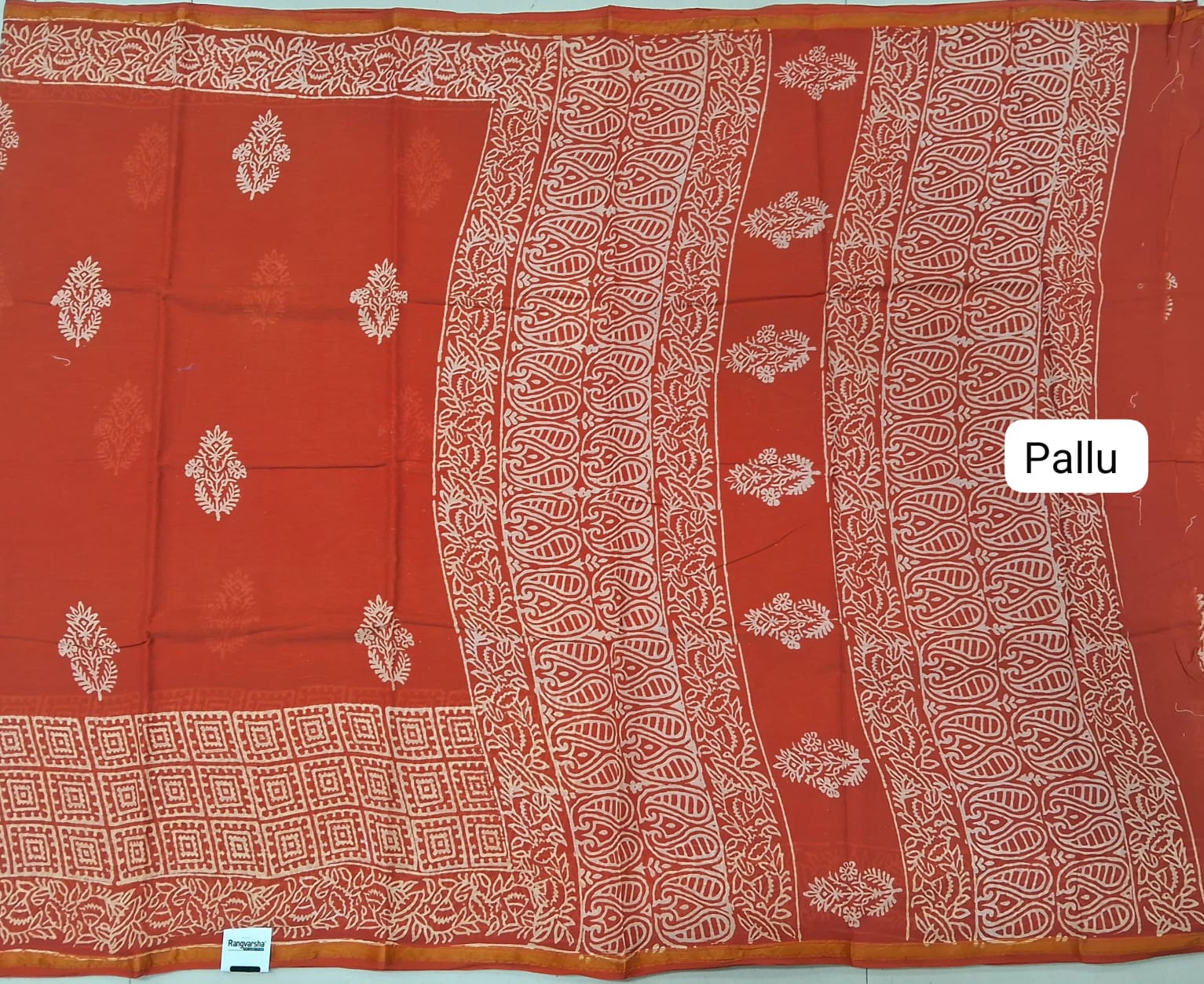 Orange Mulmul Zari Cotton Saree Pallu