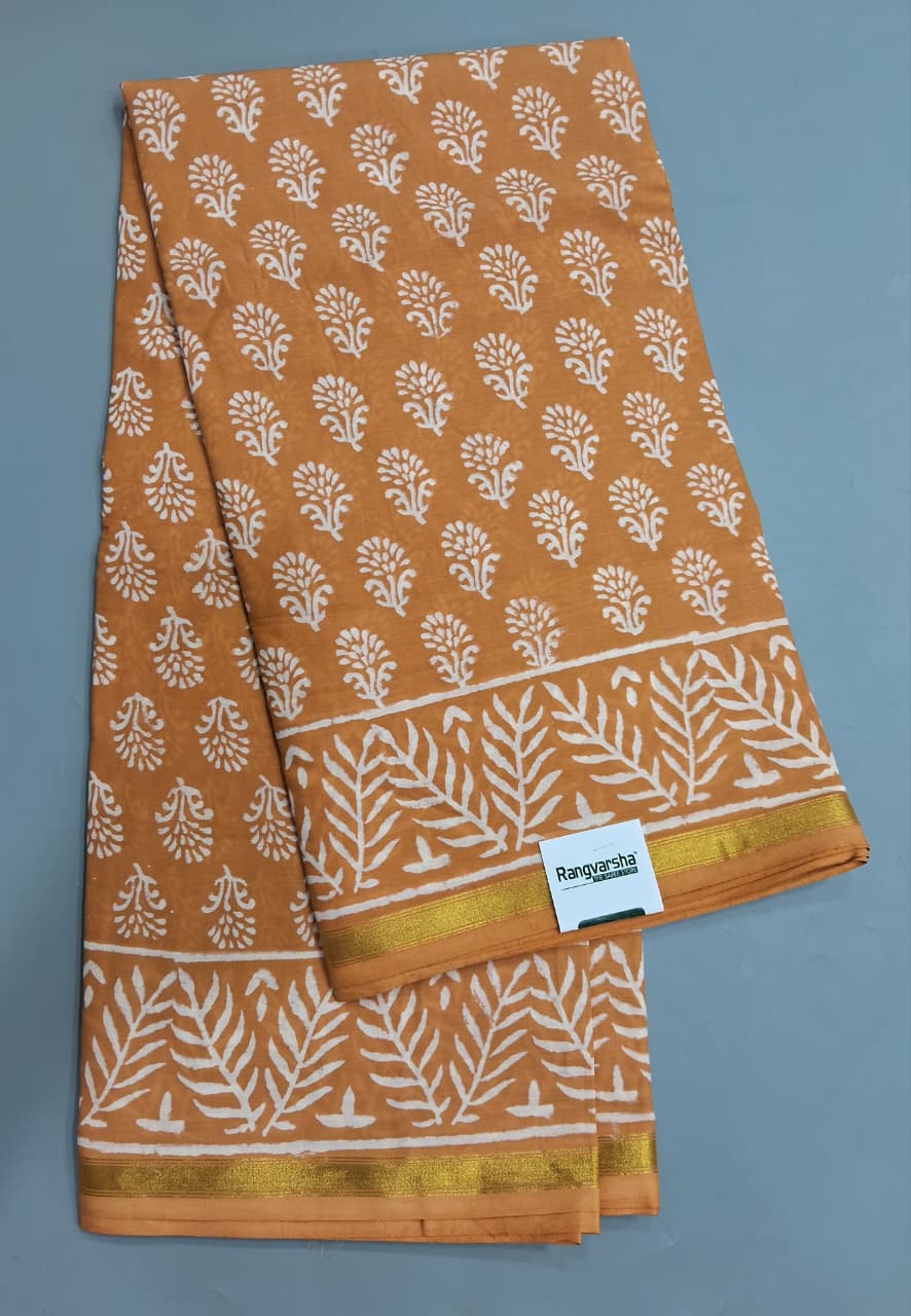 Brown Mulmul Zari Cotton Saree
