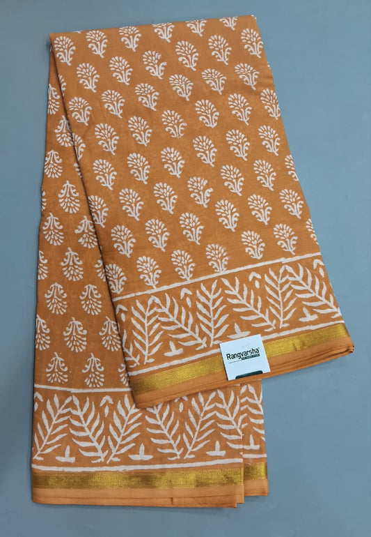 Brown Mulmul Zari Cotton Saree