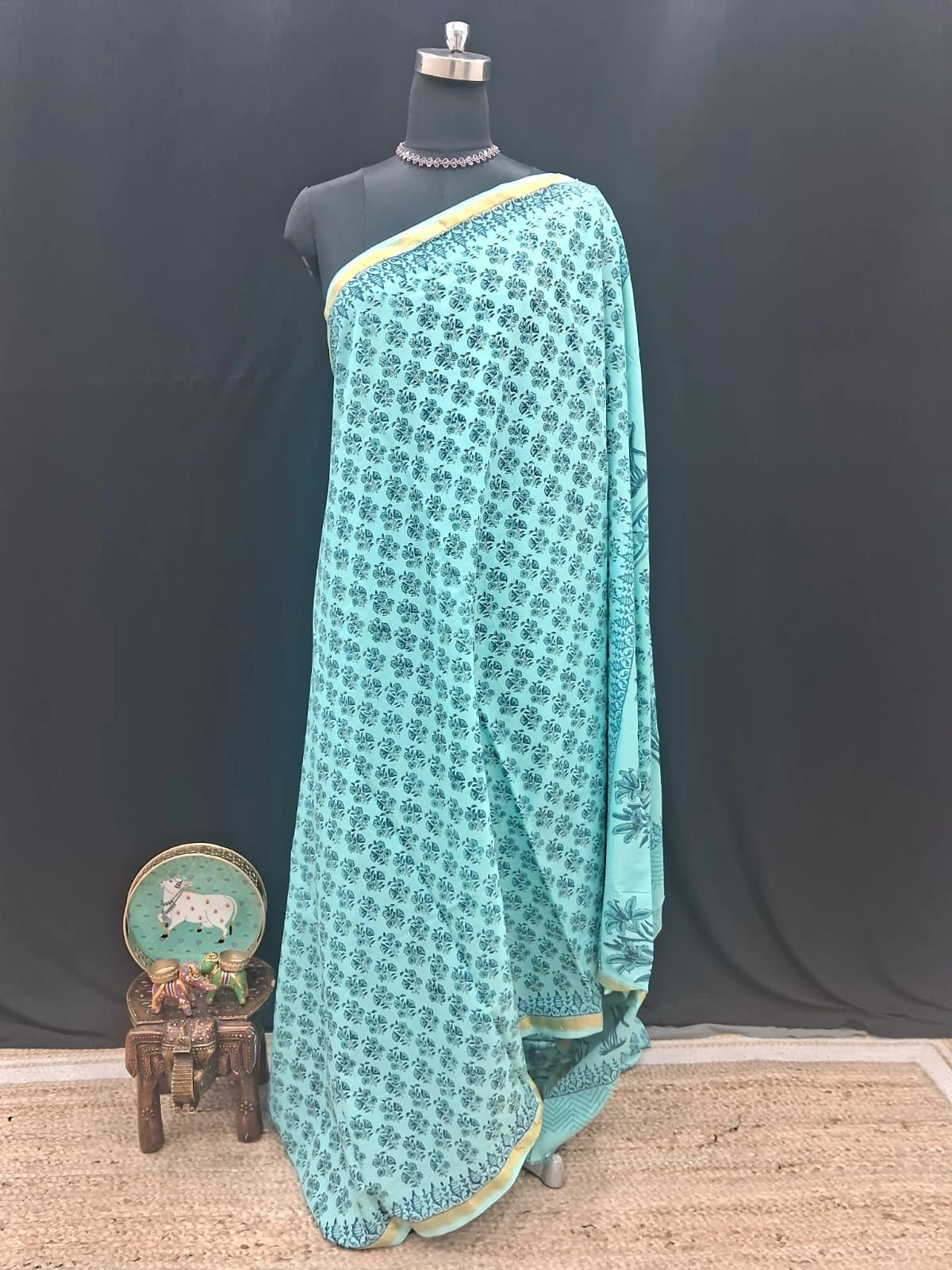 Elegant aqua blue Mulmul Zari Cotton Saree 