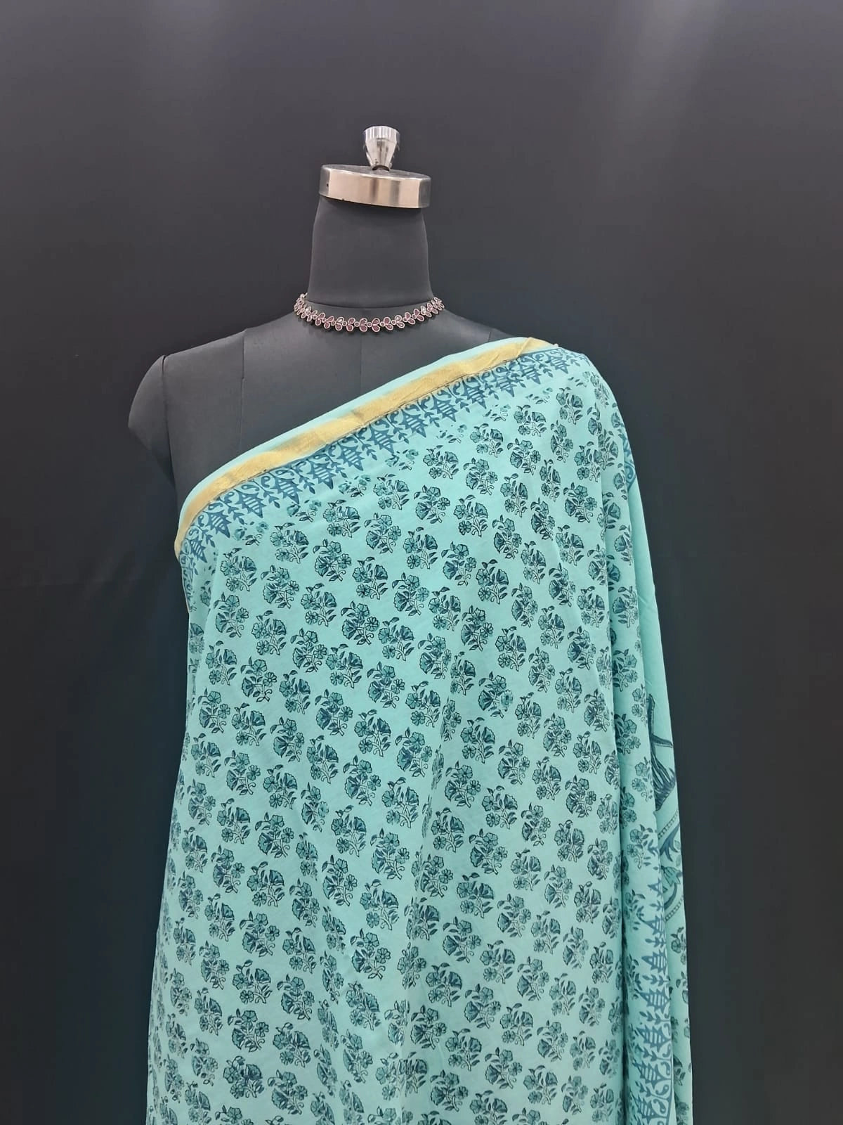 Elegant aqua blue Mulmul Zari Cotton Saree 1
