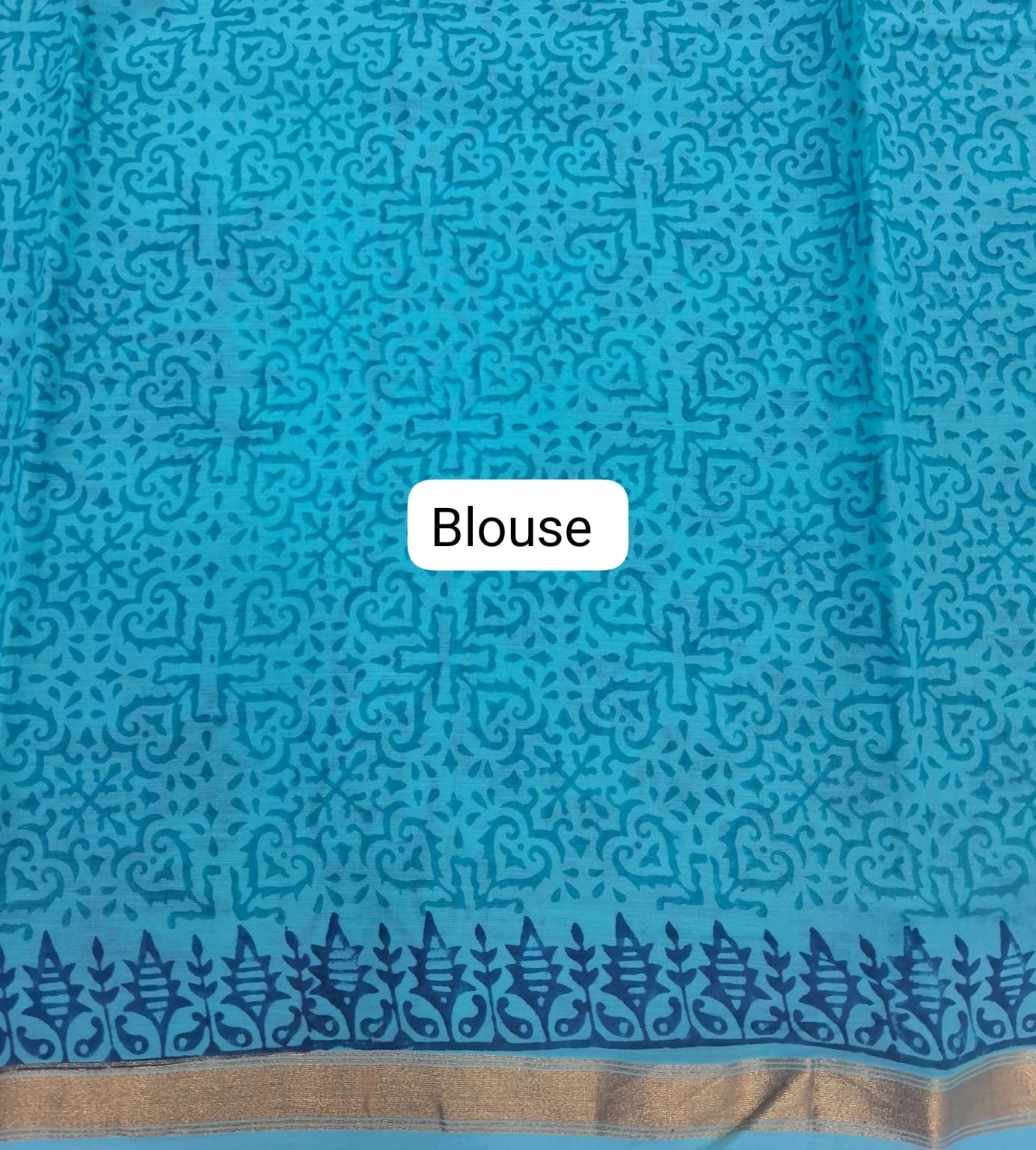 Elegant aqua blue Mulmul Zari Cotton Saree Blouse