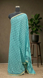 Elegant aqua blue Mulmul Zari Cotton Saree