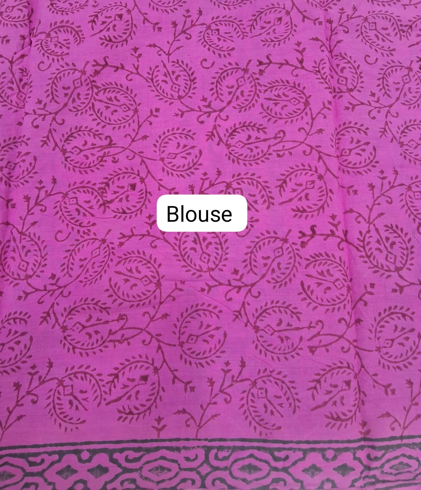 Pink Floral Block Print Mulmul Zari Cotton Saree Blouse