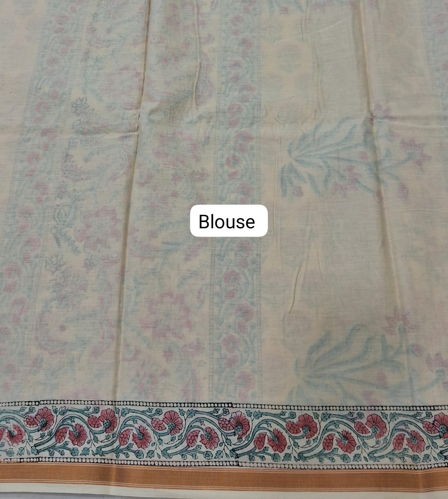 Beige Mulmul Cotton Saree blouse