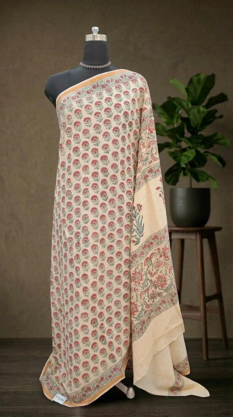 Beige Mulmul Zari Cotton Saree 