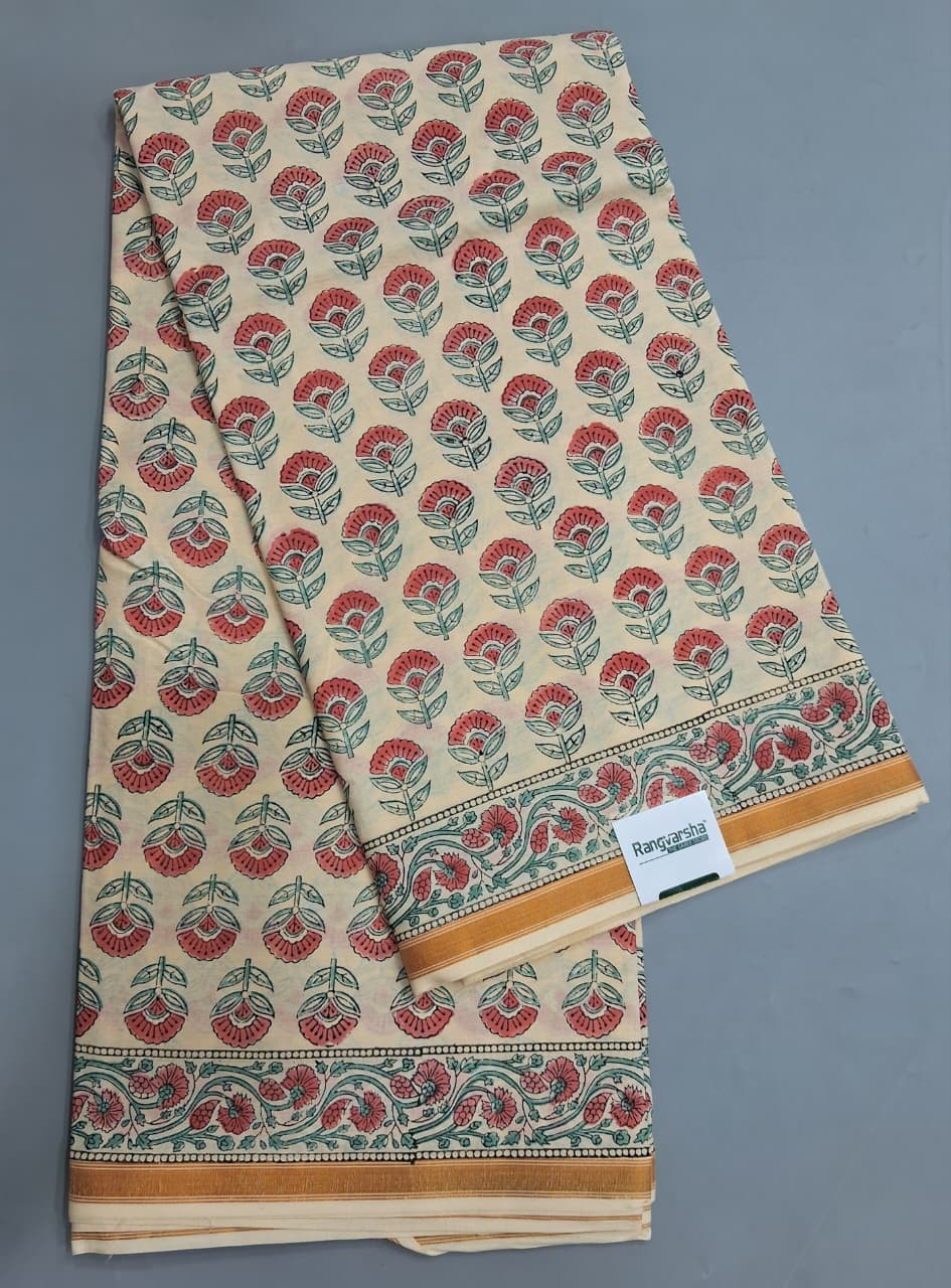 Beige Mulmul Cotton Saree