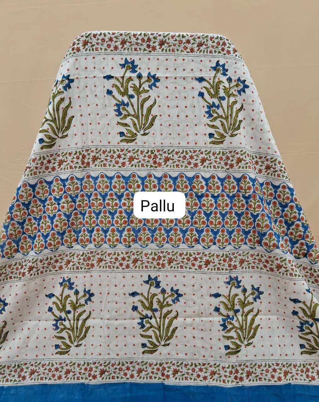 Caribbean Blue Mulmul Zari Cotton Saree Pallu