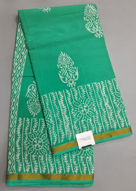 Green Mulmul Cotton Saree 