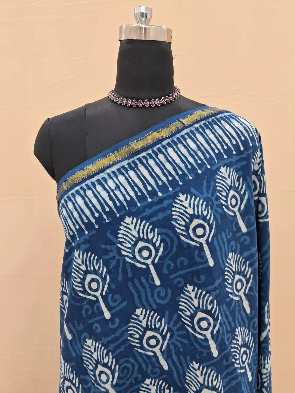 Indigo Blue & Ivory Mulmul Zari Cotton Saree 1