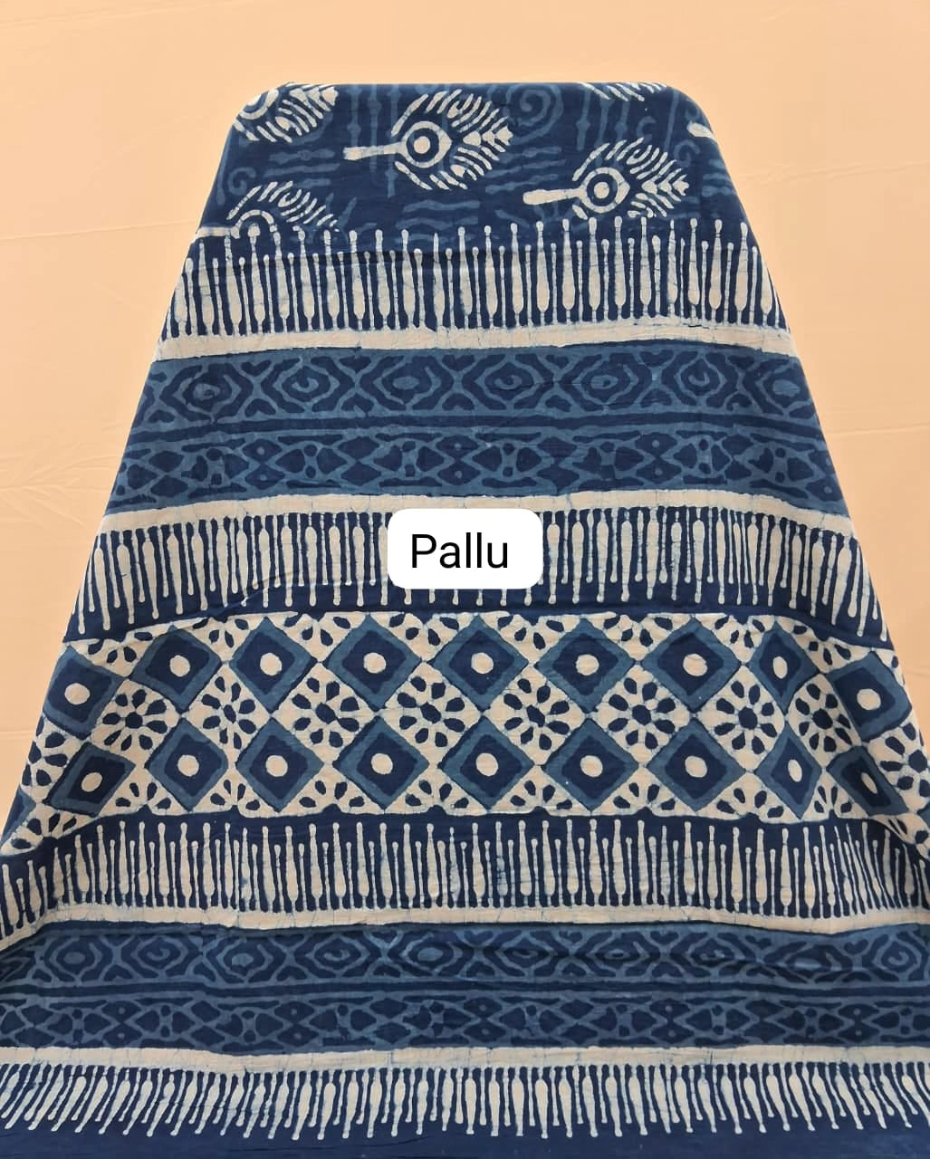 Indigo Blue & Ivory Mulmul Zari Cotton Saree Pallu