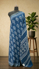 Indigo Blue & Ivory Mulmul Zari Cotton Saree